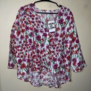 NEW Floral Linen  Button Front Shirt White Color Me Cotton Medium